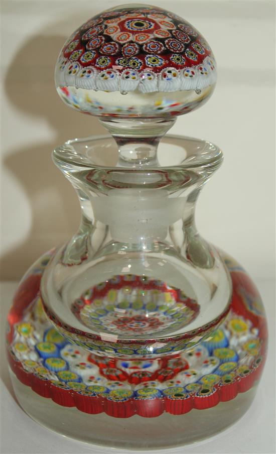 A large Murano millefleur glass inkwell paperweight, 18.5cm & 7.5cm